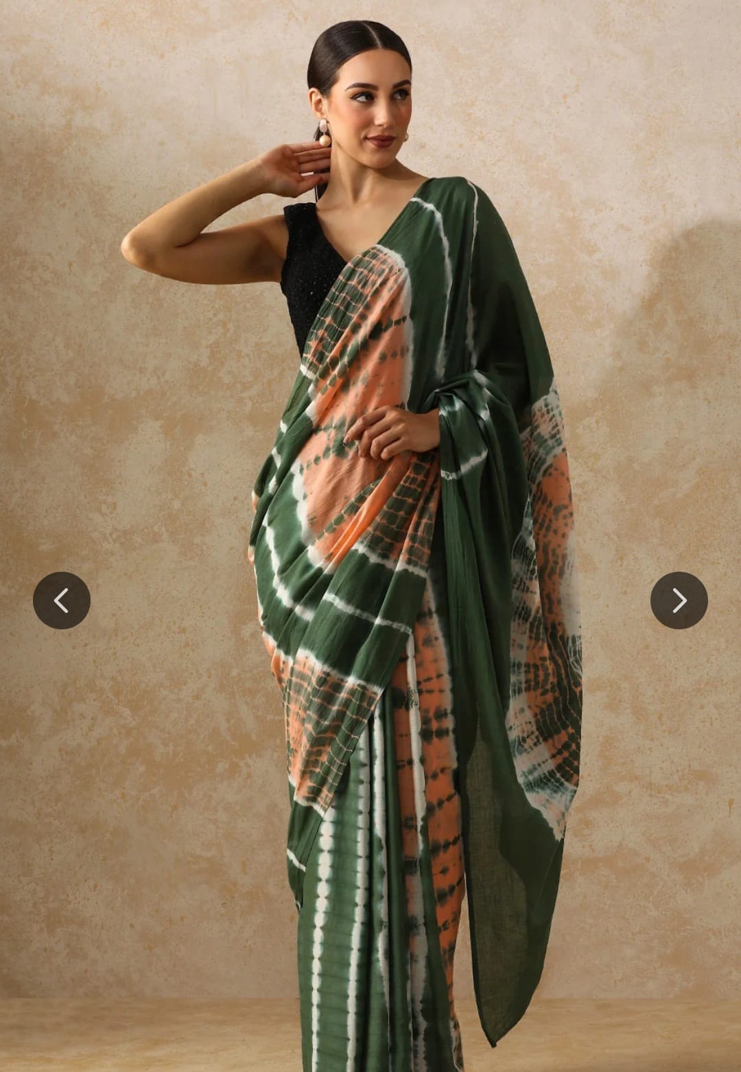 Pure cotton mulmul saree handblock printed in green and peach – breathable cotton saree wholesale Fabtexs